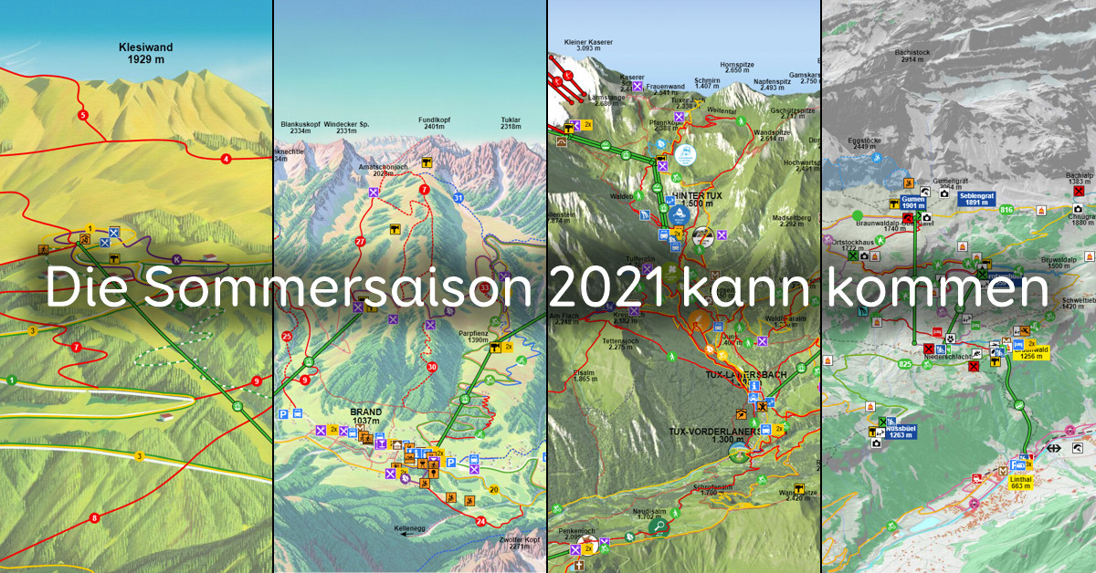 Hikemaps für Muttersberg, Brandnertal, Braunwald und Tux-Finkenberg!